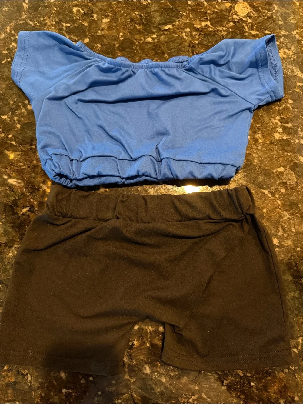 Blue Crop Dance Top & Black 'DANCE' Shorts Set